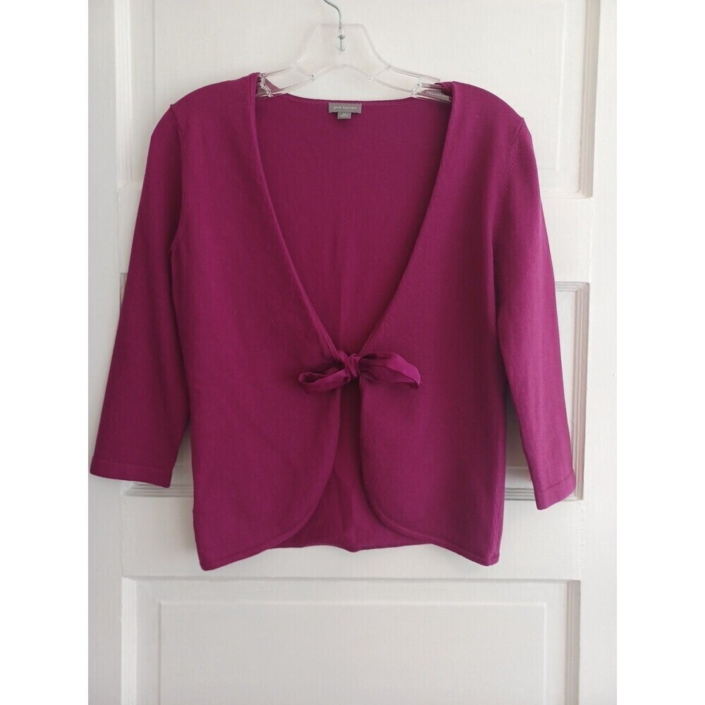 Ann Taylor magenta ribbon tie cardigan XS silk cashmere blend fitted balletcore